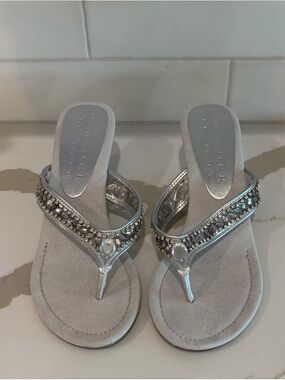 New York Transit Silver Jeweled Thong Sandals